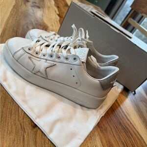 Golden Goose White and Silver Sneakers